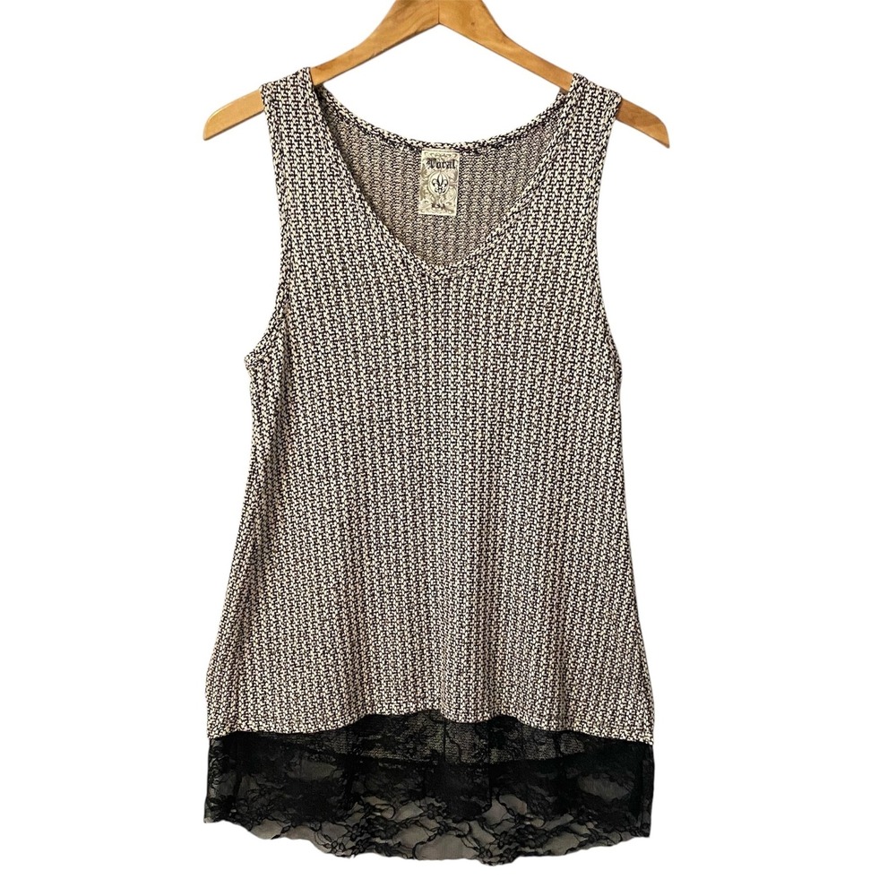 Vocal Women Rhinestone Lace Hem Top/Mini Dress‎ Black Whimsigoth Sz Medium